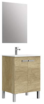 Baikal Neo, Melammina 16 mm Ceramica Specchio Mobili da Bagno con lavabo, Natura, 60 cm