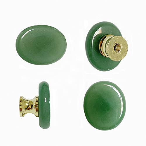 uulu 4 Stück Natürlich Stein Knöpfe Ziehgriffe Art-Deco knopfgriffe Messing knopf Möbelgriff Möbelknopf für Home Decorating Schubladengriffe mit Schrauben (Grünes Aventurin)