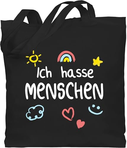 Baumwolltasche - Sprüche Statement - Ich hasse Menschen Kinderschrift - weiß - Unisize - Schwarz - mit aufschrift baumwolle beutel statements beuteltasche sprüchen bag spruch stoffbeutel jute