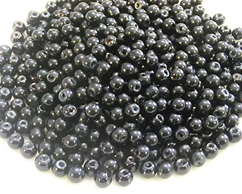 500 schwarze Glasperlen 6mm Glaswachsperlen rund Farbwahl Perlen zum auffädeln Schmuckherstellung (500 Glasperlen Schwarz)