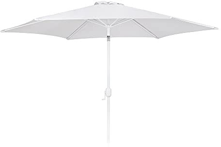 LOLAhome - Parasol inclinable +RESISTENTE de Ø300 cm, Blanco, mástil Ø48mm de aluminio Blanco, con Antiviento y Manivela, Elegante y Duradero, tratamiento Anti-corrosión, Para Exterior, Jardín - Alba