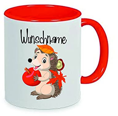 Igel (Wunschname) Kaffeetasse mit Motiv, Tasse mit Druck, auch individuell mit Spruch, Foto, Wunschtext, Wunschname (Rot)