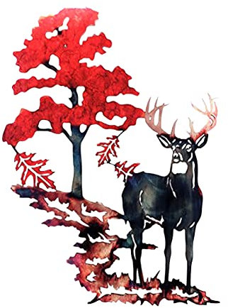 MagiDeal Wanddeko Metall Hirsch Wandkunst Bunt Wanddekoration Hängende Wandbehang Eisen Tier Decor Moderne Wohnkultur für Wohnzimmer Schlafzimmer Kinderzimmer Büro - rot