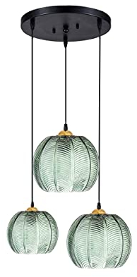 Suspension en verre vert clair abat-jour moderne éclairage de plafond verre Art déco lampe salon salle à manger chambre salon cuisine îlot intérieur suspension luminaire, E27 hauteur réglable, 3 lumi