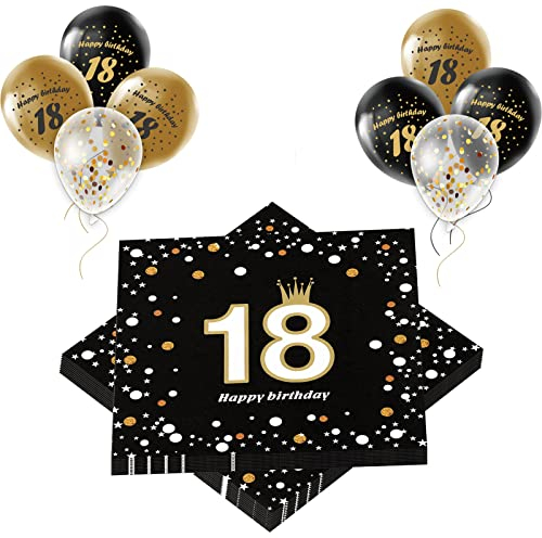 Servietten 18. geburtstag 20 Stück+18 Stück Luftballons,happy birthday servietten,geburtstagsservietten,3-lagig Servietten 33x33cm,Tischdekoration,Hochwertige Papierservietten für Junge mädchen