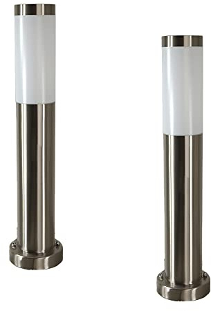 Dapo 2x Edelstahl-Außen-Garten-Steh-Leuchte OSLO Edelstahl Kunststoff-Schirm weiß E27 H: 50cm Wege-Sockel-Lampe (2er Set ohne Sensor)