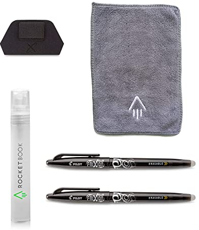 Rocketbook Smart-Notebook-Zubehör-Set – 2 schwarze FriXion-Stifte, 1 Sprühflasche, 1 Mikrofasertuch und 1 Stiftstation Zubehör – Schreiben, Scannen, Löschen, Wiederverwenden ACC-K-A1
