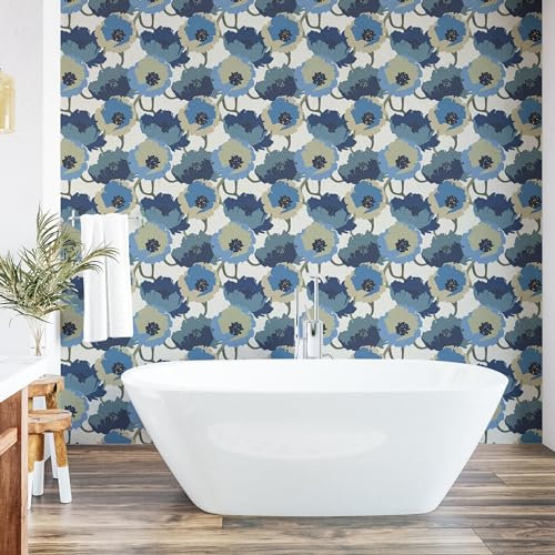 ABAKUHAUS Blumen abziehbare & klebbare Tapete für Zuhause, Ombre Romantic Flowers, selbstklebendes Wohnzimmer Küchenakzent, 33 cm x 90 cm, grau Navy