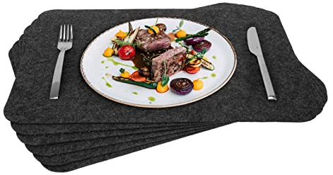 Rubberneck Premium Tischsets aus Filz - abwaschbar & rutschfest - 6er Set Platzsets Tisch-Matten Untersetzer - 45x32 cm - Dunkelgrau