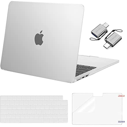 MOSISO Hülle Kompatibel mit MacBook Air 13 Zoll M4 M3 M2 2025 2024 2023 2022 A3240/3113/2681,Hartschale für MacBook Air 13,6 Zoll Hülle&Tastaturcover&Bildschirmfilm&Typ C Adapter,Frost