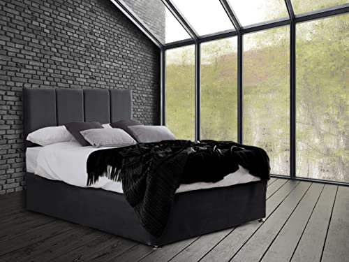 GHOST BEDS Fourpanel Venice Plush Divan Bed Set with 10 Thick Orthopaedic Mattress and 24 Matching Headboard (Black, 6FT Super King Size)