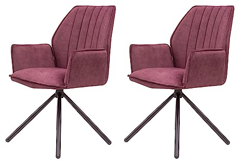 Casa Vital Esszimmerstuhl mit Armlehnen Jansen, 2er-Set, 58 x 63 x 90 cm, gepolstert, Ziernähte an der Rückenlehne, Schwarze metallbeine, pulverbeschichtet, 120 kg max. Belastung (Bordeaux)