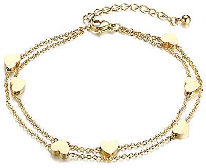 Kaguyo heart bracelets for women, gold Stainless Steel Heart Double layer Chain Infinity link charm Bracelet for women girls, friendship birthday jewellery gifts (gold)