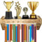 GAHEUNBB Medaillen- und Trophäenregal mit Haken, Holz-Medaillenhalter, Trophäen-Aufhänger, Wandmontage, Trophäen-Rennen, Metall-Aufhänger, Auszeichnung, Holzfarbe