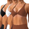 Vertvie Sport BH Damen Rückenfrei Tiefe V Ausschnitt Sexy Yoga Bra Gepolstert Bustier Push up Bralette Twist vorne Gym Workout Fitness(3pc: Schwarz + Weiß + Braun,L)