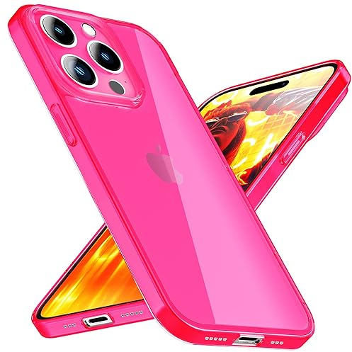 NALIA Klares Neon Silikon Case kompatibel mit iPhone 15 Pro Hülle, Durchsichtig Bunt Leuchtend, Kratzfest Dünn Robust Anti-Gelb Transparent Cover Schutzhülle Handyhülle Bumper Backcover, Farbe:Pink
