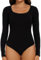 Joyshaper Body Damen Langarm Elegant Bodysuit Oberteil Damenbody Set Langarmshirt Sexy Stringbody Tops für Frauen Schwarz/U-Ausschnitt,L