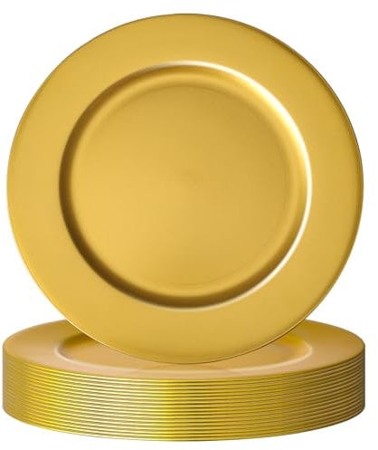 Hoemwarm 18 Pcs Golden Charger Plates Bulk,13 Inch Plastic Gold Charger Plates Dinner Round Tray Charger Tableware Dish for Table Setting Wedding Holidays Party Decor
