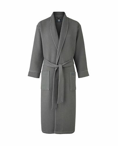 THE SAVILE ROW COMPANY LONDON Men's Lightweight Soft Cotton Waffle Kimono Bathrobe Dressing Gown - Charcoal Grey - XX-Large