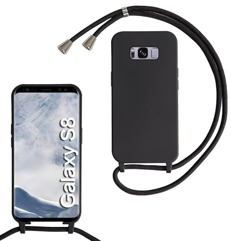 Haygdz Silikon Handykette für Samsung Galaxy S8 Hülle mit Band,Verstellbarer Halskette Handyhülle,Necklace Hülle mit Band,Handyhülle für zum Umhängen,Case mit Schnur, Schwarz