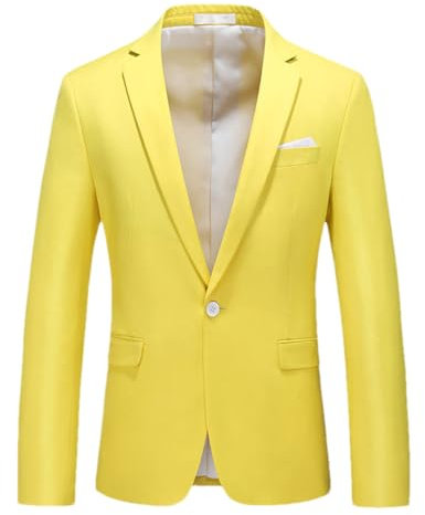 Suwequest Slim Fit Mens Blazer Business formale Blazer Uomo Elegante Casual Blazer, Giallo limone, XL