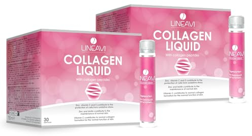 LINEAVI Kollagen Liquid, Trink-Kollagen, mit Kollagen-Peptiden, Acerola, Zink, Vitamin C, Vitamin E, Biotin, unterstützt Haut, Haare und Nägel, in Deutschland hergestellt, 2x30 Trinkampullen