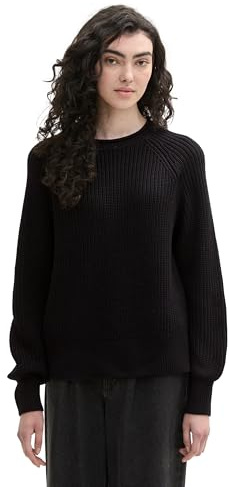 Tom Tailor Denim Damen Strickpullover mit leichten Ballonärmeln, 14482 - Deep Black, S