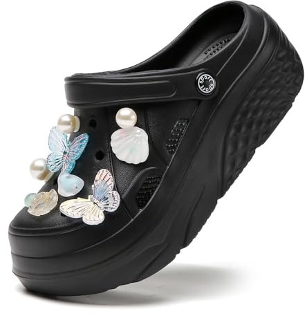 Plateforme Sabots pour Femme Chaussures Sabots Mules Chaussures Chaussures de Jardin Pantoufles Plage Sandales Femmes Piscine Sandales Chaussons with Charms Clogs de Wedge Noir40