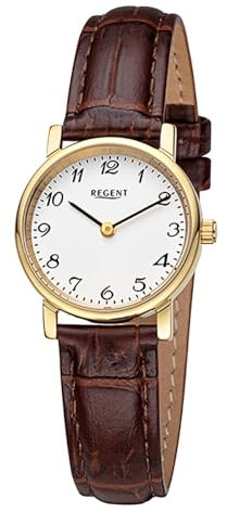 REGENT Damen Armbanduhr Analog Lederarmband braun URF1560 Analoguhr