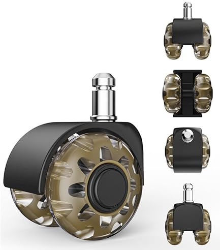 5er Set Bürostuhl Rollen, 11 x 22 mm Räder Bürostühle, Gummirollen Schreibtischstuh mit Doppelrädern Stuhlrollen für Parkett Geeignet Harte Böden