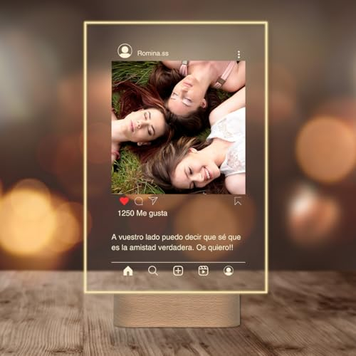 Lámpara Personalizada - Lampara con Foto y con Texto, Regalos Originales, Luz LED, Regalo para Pareja, Amigos, Familiares, Regalos Personalizados, Placa de Metacrilato con Luz (INSTAGRAM)