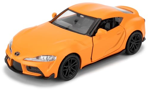 imtfzct 1/36 Toyota Supra Modellauto, Spielzeugauto mit Pull Back Funktion, Türen zum Öffnen, Freizeitspielzeug, Auto Geschenk für Jungen und Mädchen(orangenfarbig)