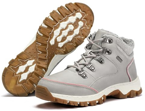 DOBOLIN Stivali Donna Inverno Scarpe da Neve Caldi Snow Boots Impermeabili Stivaletti Pelliccia Stringate Outdoor, Grigio, 40 EU