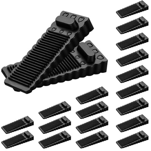 Black Rubber Door Stopper Wedge 20 Pack, Doorstop for Bottom of Door Heavy Duty Sturdy Stack-able Door Stop Fit All Door