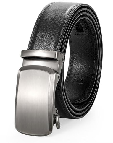 JasGood Herren Leder Ratschengürtel mit Verstellbarer Automatischer Slide Schnalle, 3,5cm Breite
