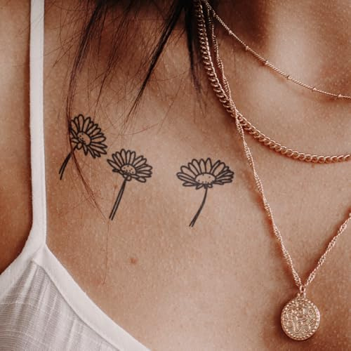 Drei Gänseblümchen - Inkster Tattoo | vegane & wasserfeste Temporäre Tattoos für Erwachsene - EU-Kosmetikzertifizierte Farbe - revolutionäres 2 Wochen Tattoo | Premium Klebetattoos
