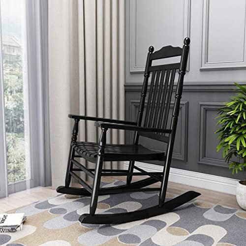Schaukelstuhl aus Massivholz, Liegestuhl mit breiten Armlehnen, Lounge-Stühle, Veranda, Schaukelstuhl für Innen- und Außenbereich, Möbel (schwarz)