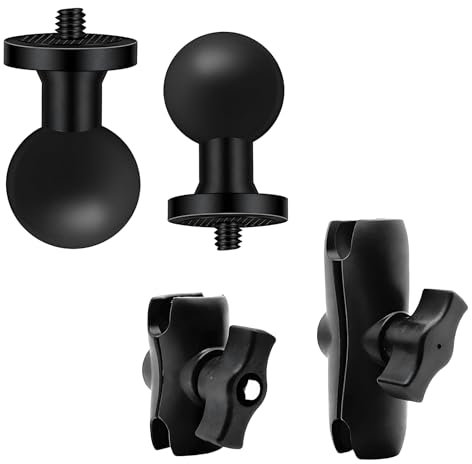 2 x 2,5 cm Kugelhalterungsadapter 1/4-Zoll-20 Gewindebolzen für Insta360 OneX5, X4, X3, X2, R, RS, GO 2, GoPro Hero, mit 2 B-Doppelbuchsenarm (lang 9,5 cm - 6,1 cm), RAM-Halterungen RAP-B-201U