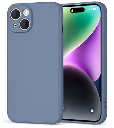 Oumida Coque Compatible avec iPhone 14, Résistant Aux Rayures, Protection Antichoc, Étui de Silicone Mince Souple iPhone 14, Bleu Gris