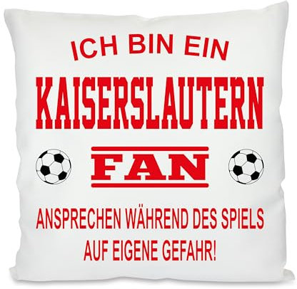 Fussball Kissen | Ich bin ein Kaiserslautern Fan - Ansprechen während des Spiels auf eigene Gefahr | Dekokissen für Fußballfans | Hülle und Füllung | 40cm x 40cm | mit Wunschtext auf der Rückseite