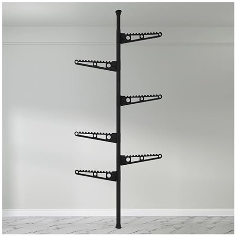 YQZQXWA 6 Tier Floor to Ceiling Garment Rack,Floor to Ceiling Adjustable Corner Tension Pole,Clothing Racks for Hanging Clothes for Living Room Bed Room Balcony(Black,6 tiers) innovate