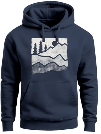 Neverless® Hoodie Herren Berge Natur Outdoor Printshirt Aufdruck Wandern Männer Fashion Streetstyle Navy M