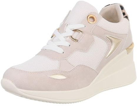 Ital Design Damen Low-Top Sneaker mit Schnürung und Keilabsatz, runde Spitze, Beige, Gr. 38