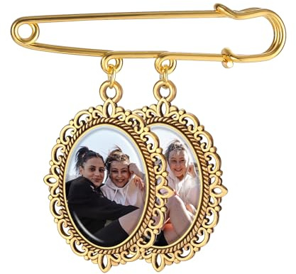 MMXX Personalisierter Gedenkfoto-Anhänger für Frauen Individuelle Boutonniere-Anstecknadel aus Legierung mit 1–4 Fotos für Hochzeiten/Abschlussfeiern/Andenken
