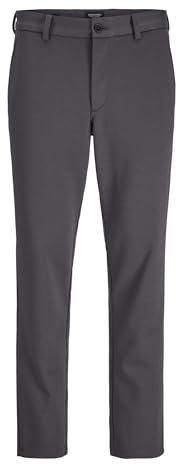 JACK & JONES Chino Hose Herren Slim Fit – Stretch, Mid Rise, Umschlag-Saum – Performance Pants aus recyceltem Polyester – Größe: 34W / 32L – Farbe: Asphalt