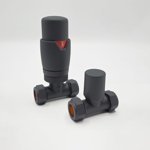Lux Heat Straight Anthracite Grey Thermostatic Radiator Valve (TRV) Set