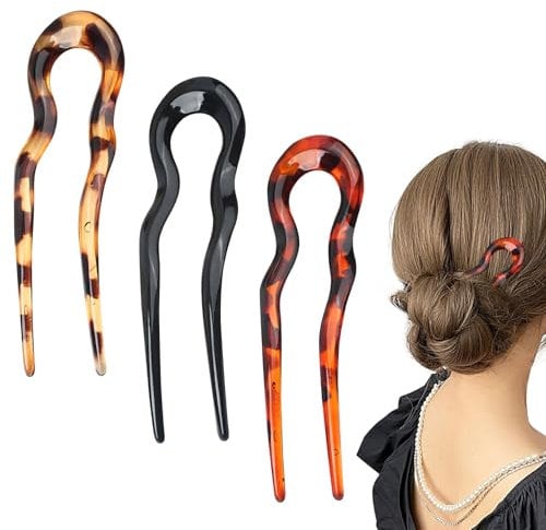 French Hair Pin, 3Pcs Hairpins U Shaped Hair Fork Updo Hairpin for Women Girls French Twist U Shaped Hair Pins Fork for women Girls Hairstyle Accessories