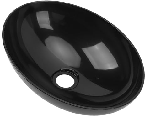 SIXRUN 399,1x288,9x141,9mm Ovale Acryl Becken Schüssel Spüle, Wohnmobil Boots Spüle, Schwarze Spüle für Küche mit Entwässerung, Geeignet für Wohnmobil, Yacht, Boot, Küche und Mehr