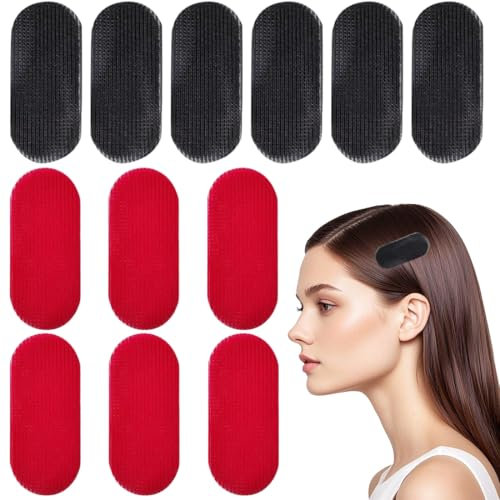 MOLZINY 12 Piezas Pinzas para el Cabello para Flequillo Pinza de Fleco de Pelo para Hombres Mujeres Sujetador de Cabello Pegatinas de Fijación para el Cabello Hair Gripper (Negro, Rojo)