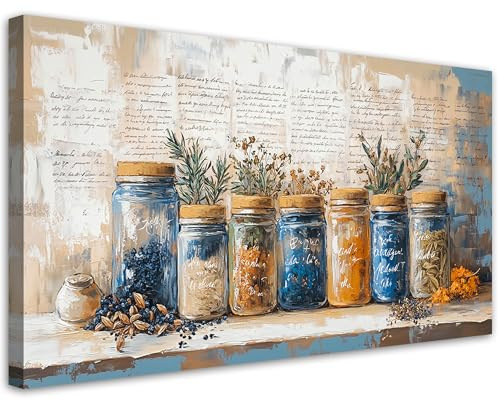Feeby Bild auf Leinwand - Wandbilder Wohnzimmer Aesthetic - Kräuter Gewürze Küche Retro - 80x40 1tlg - Schlafzimmer Wandekoration - Bilder Zimmer - Living Room - Deko Wandbilder - Moderne Bild